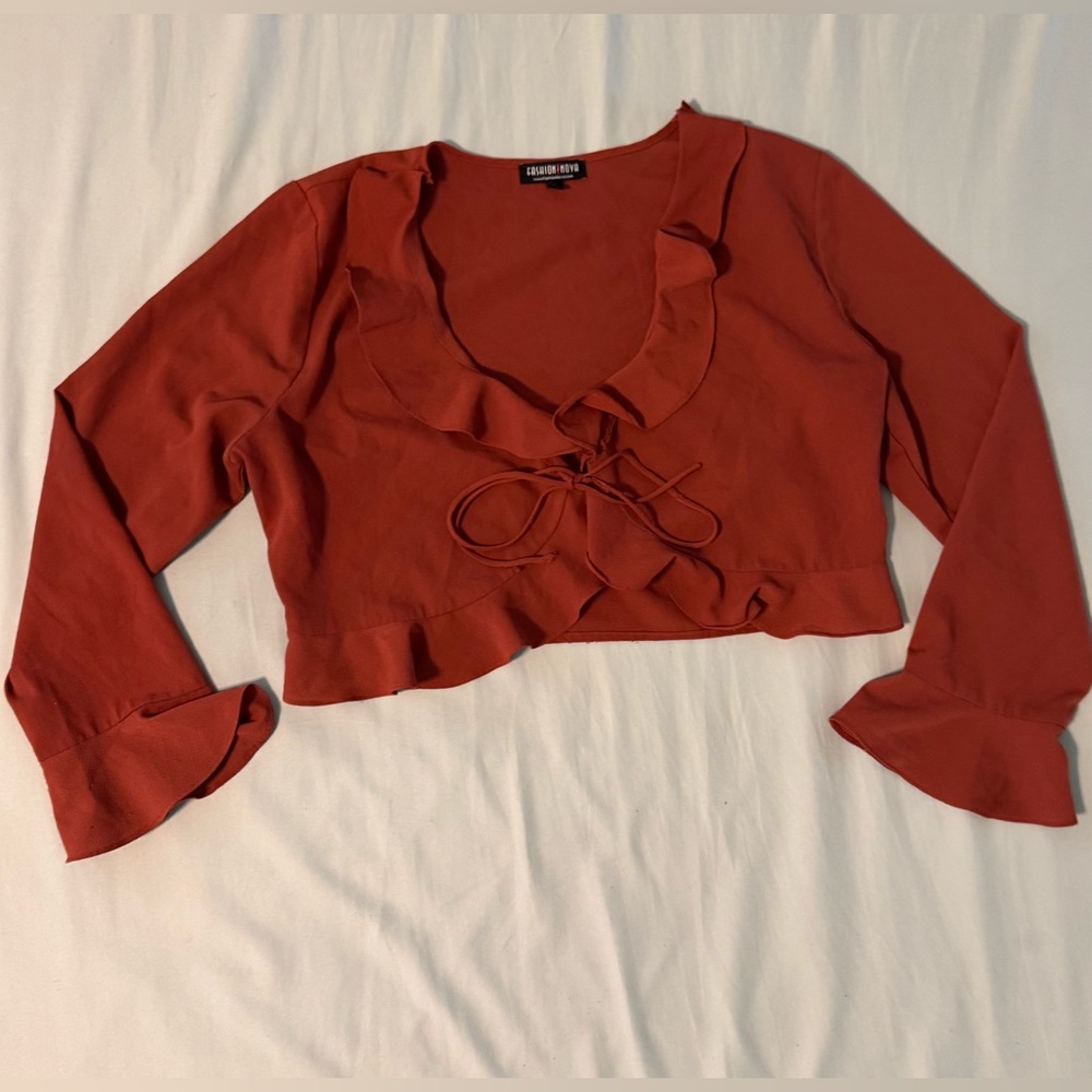 Elegant Rust Colored Ruffle Crop Top